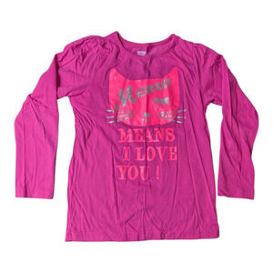 Girls Pink Long-Sleeved Shirt with a Cat Head - Size 7/8-MEOW MEANS I LOVE YOU